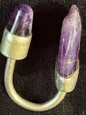 VTG 40s Taxco Mexican Sterling Amethyst Key Ring Horseshoe Harmon Style Tested picture