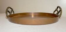vintage thick copper brass pretzel handle circular centerpiece serving platter picture