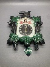 Vintage Quartz Cuckoo Wall Clock Black Forest Style Maple Leaves Bird Working picture