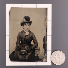 Antique CDV 9th Plate Tintype Photograph of a Fashionable Victorian Woman #1166 picture