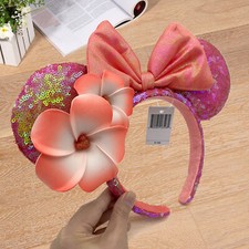 NEW Orange Plumeria Disney` Parks Exclusive Aulani Hawaii Minnie Ears Headband picture