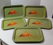 VTG 1950's Toleware Tole Orange Parrot Metal Serving Trays 9
