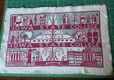 VTG '30s Iowa State College University WPA linen textile memorabilia silk screen picture