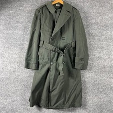Vintage Military Trench AG 44 Wool Gabardine Coat Green 36 C 70s Vietnam Belted picture