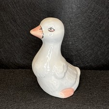 Vintage White Duckling Glossy Porcelain Duck Figurine Hand Painted 4” China 80s picture