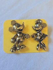 Vtg Authentic Disney Brushed Gold Tone Mickey & Minnie Mouse Brooch - NM picture
