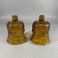 Vintage Pair Homeco Amber Glass Peg Votive Cup Candle Holder Scalloped Tulip picture