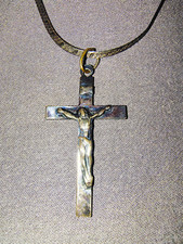 Vintage 925 Sterling Silver Italian Herringbone Chain Crucifix Necklace-Italy picture