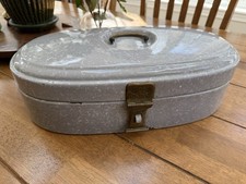 Rare 1920s Antique Binge Werke Enamelware Breadbox Germany Speckleware Brass Vtg picture