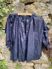 Rare French Antique Early 20th Indigo Linen Smock Biaude Childs Unworn Silver picture