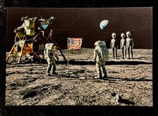 Funny Moon Landing Alien Postcard – Retro UFO Humor Space Card 4x6 picture