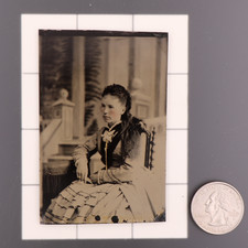 Antique CDV 6th Plate Tintype Photograph of a Seated Victorian Woman #1242 picture