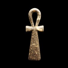 Large Old Ankh Cross Black Stone Carved Plaque Ancient Egyptian 