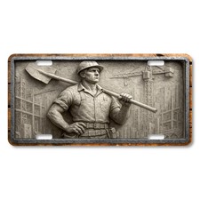 Construction Worker License Plate Aluminum Car Tag β Flat Print β LP-OC004 picture