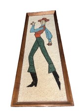 Vintage 1960s Spanish Man dancer Gravel Art MCM 25”x9” Wood Frame Wall Decor picture