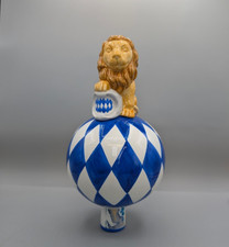 Vintage German Bavarian Lion Ceramic Christmas Tree Topper Blue & White Diamond picture