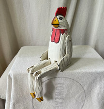 Hand Painted Carved Wooden Rooster Chicken VTG Figurine with Articulated Legs picture