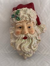 Vintage plaster Santa head  Wall Hanging Plaque Christmas Décor 11”W/ Glitter picture