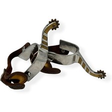 Vintage Western Cowboy Spurs with Brass Accents & Adjustable Leather Straps picture
