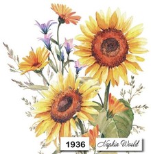 (1936) TWO Individual Paper LUNCHEON Decoupage Napkins - SUNFLOWERS FLOWERS FALL picture
