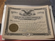 Vintage Selma Base Ball and Athletic Association 1927 dated Stock Certificate picture
