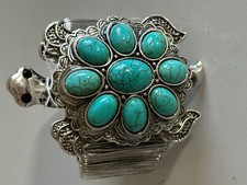 NWT large faux Turquoise Turtle Tortoise Chunky Cuff adjustable Bracelet 3.75 picture