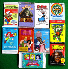 VINTAGE WAX & FOIL SEALED CARD PACK LOT 10 DIFF. TMNT-LITTLE MERMAID-TINY TOONS+ picture