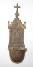 Antique Early Holy Water Font Brass & Copper with JESUS picture