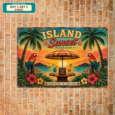 Margaritaville Style Vibrant Beach Tiki Bar Metal Sign Wall Decor picture