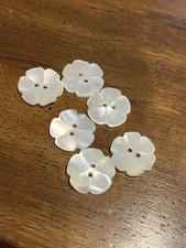 6 Vintage Antique Old Stock Mother of Pearl 2Hole Flower buttons 3/4 Inch picture