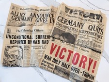 WWII Germany Surrender V-E Day 1945 4 Newspaper Lot Columbus EXTRA Victory picture