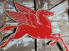 VINTAGE MOBIL PORCELAIN SIGN RARE OLD GAS STATION OIL PEGASUS PEGGY HORSE 1953 picture