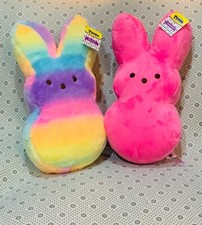 Peeps 17” Plush Bunny Easter Basket 2pc Pink & Rainbow Soft Cuddly Plush NWT picture