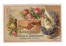 c1890 Victorian Trade Card Burtis & Kirkbride Pianos, Organs, Samuel Pickering picture