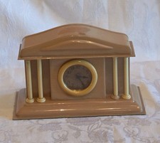 Vintage Art Deco Wind-Up Butterscotch Celluloid Clock Neoclassical Columns  picture
