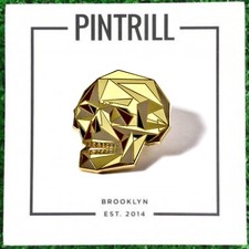⚡RARE⚡ PINTRILL x NATUREL Geometric Gold Skull Pin *BRAND NEW* 2017 LTD ED 💀 picture