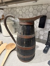 Antique Coopered Oak Copper Jug With Tools picture
