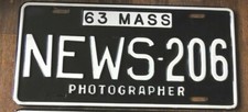 ORIGINAL 1963 MASSACHUSETTS NEWS PHOTOGRAPHER LICENSE PLATE SOLD SINGALLY picture