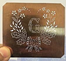 Antique Copper Monogram Stencil Letter G – Ornate Alphabet Plate c.1880–1920 G2 picture
