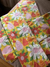 Vintage 70s Flower power Hearts Curtains Orange Yellow Green pink 4 rod Panels  picture