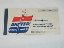 Scarce 1957 UNITED AIRLINES PASSENGER TICKET LA-BOS-NY-LA AND Lunch food ticket picture