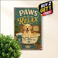 Yellow Labrador Dog Restroom Sign Humorous Pet Bathroom Metal Tin Plaque 8x12 picture