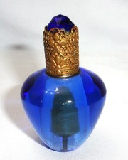 Gorgeous Vintage Cobalt Blue Glass Table Lighter Gold Filigree - Strikalite USA picture
