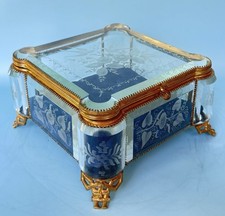 ANTIQUE-NAPOLEON III-GILT BRONZE-ENGRAVED BEVELED GLASS-JEWELRY BOX-CASKET-1870S picture