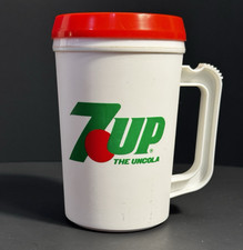 Vintage 7Up The Uncola Insulated Plastic Travel Mug AP Atlanta GA White Red picture