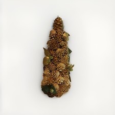 Gold Pinecone Tree Handmade Folk Art Christmas Themed Mantel Decor 15” H picture