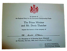 1980 Downing St Invitation Margaret Thatcher England Football Euro Alan Odell picture