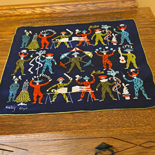 Vintage Tammis Keefe Handkerchief Magician Jester Circus Novelty Navy MCM Hankie picture