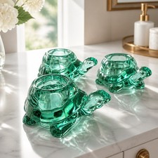 Vintage Indiana Glass Turtle Tea Light Holder  Heavy Aquamarine Color NOT GREEN picture