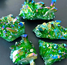 80-100g Aura Green Quartz Crystal Cluster Specimen Healing Reiki Ornaments Gift picture